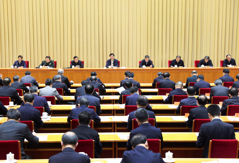 11月17日，中共中央政治局常委、中央書記處書記王滬寧在北京出席中央全面依法治國工作會議并作總結(jié)講話。新華社記者 龐興雷 攝